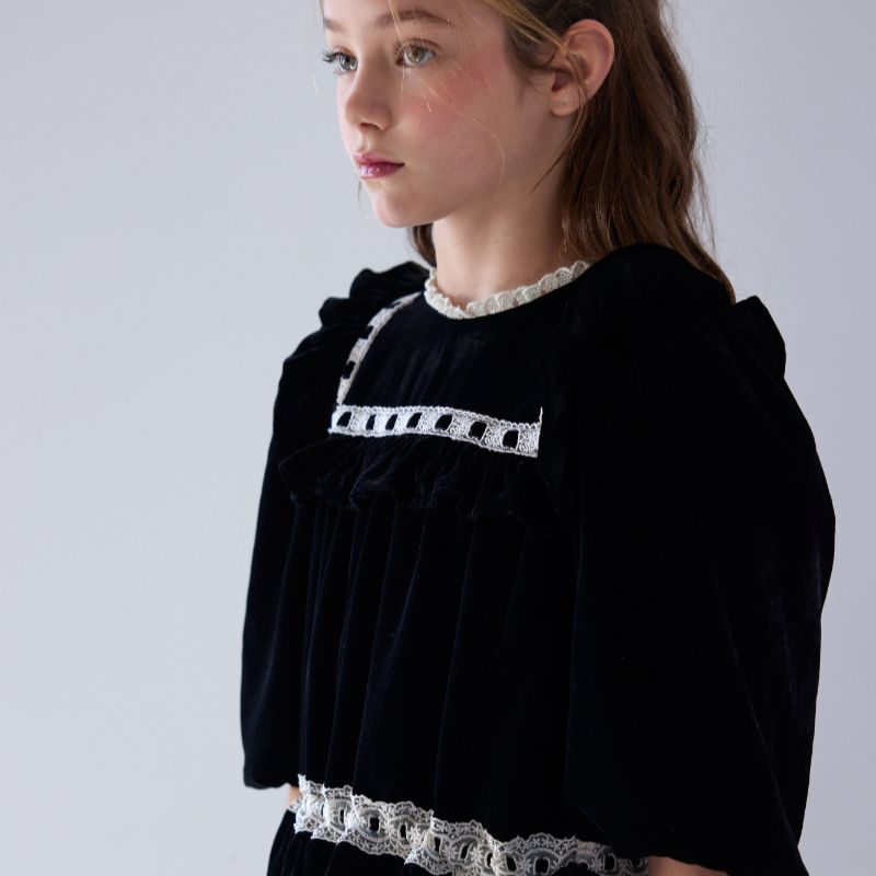 Ribbon Lace Dress - Black