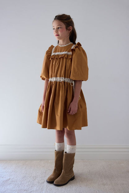 Ribbon Lace Dress - Caramel