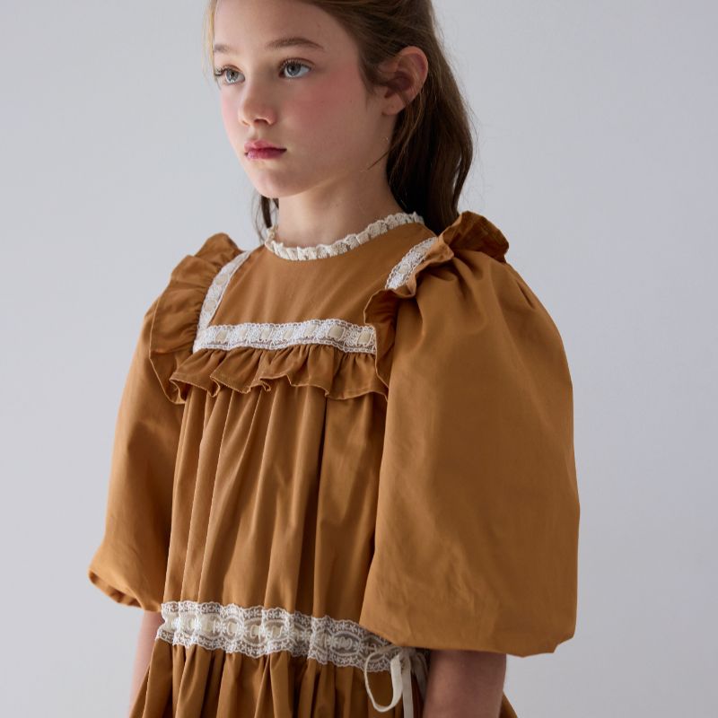 Ribbon Lace Dress - Caramel