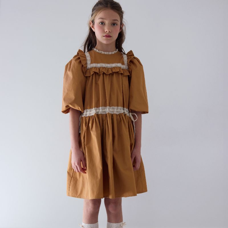 Ribbon Lace Dress - Caramel