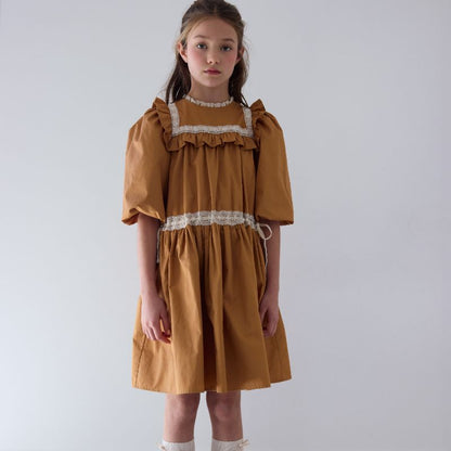 Ribbon Lace Dress - Caramel