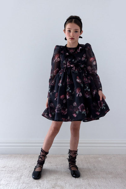 Floral Organza Dress - Black