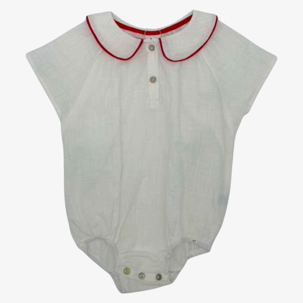 Leo Romper - Ecru &amp; Red