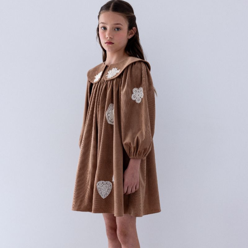 Applique Cord Dress - Caramel