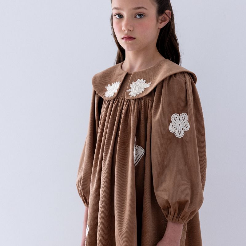 Applique Cord Dress - Caramel