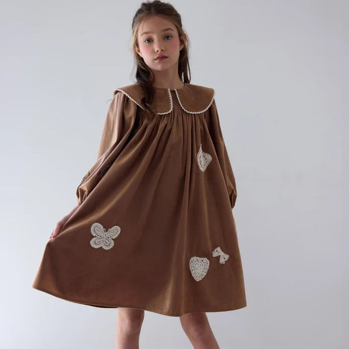 Applique Cord Dress - Caramel