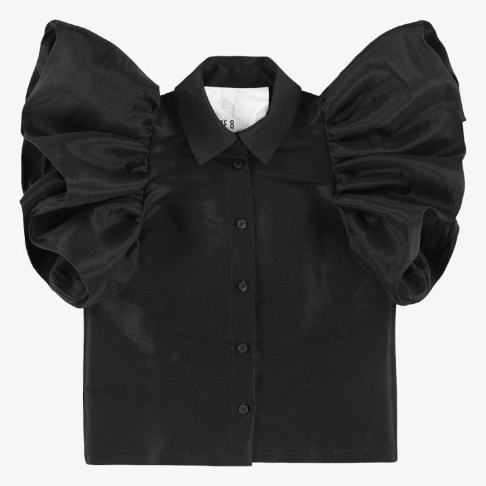 Tafetta Ruffle Blouse And Skirt - Black