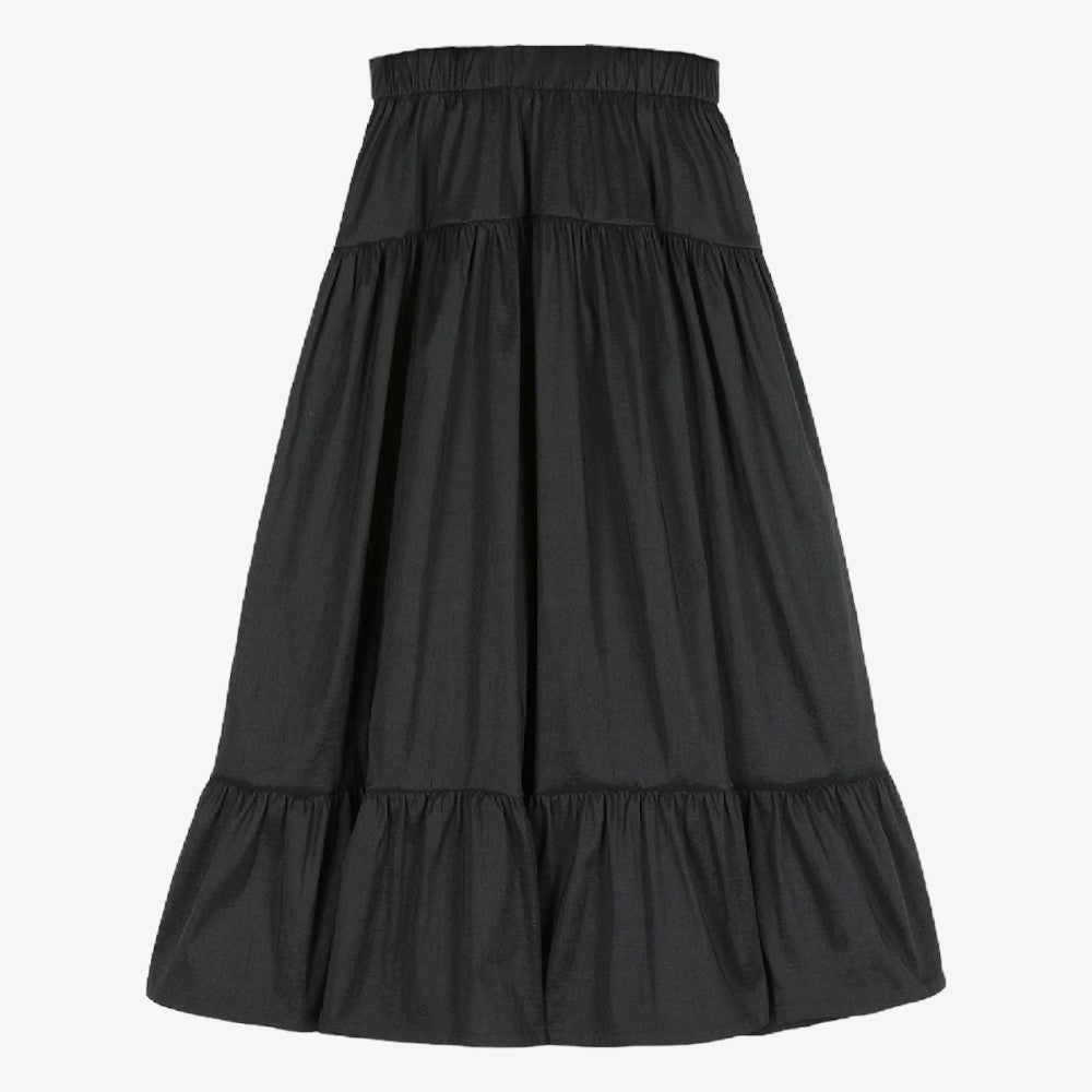 Tafetta Ruffle Blouse And Skirt - Black