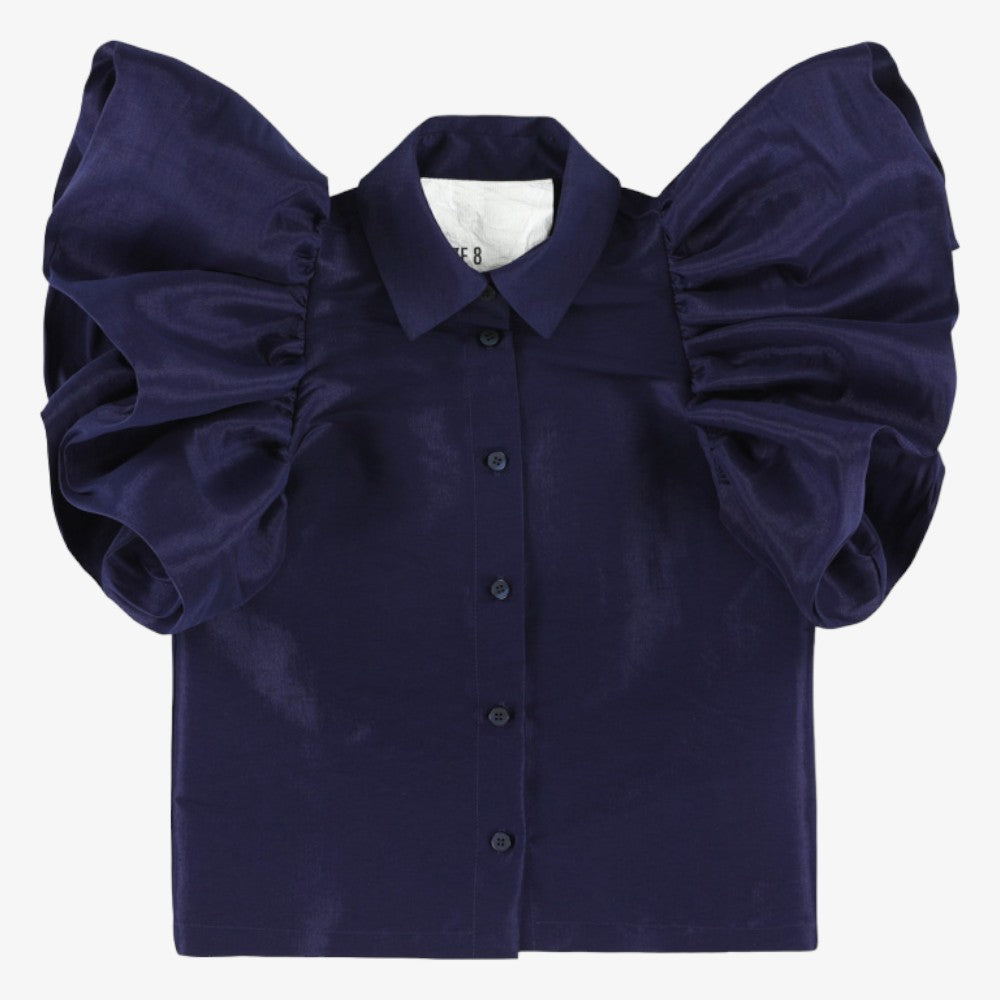 Tafetta Ruffle Blouse And Skirt - Dark Navy