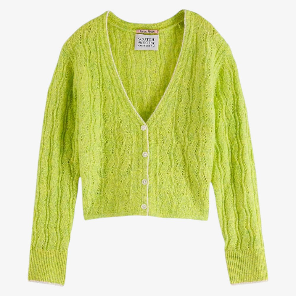 Ajour Knit Cardigan - Lime