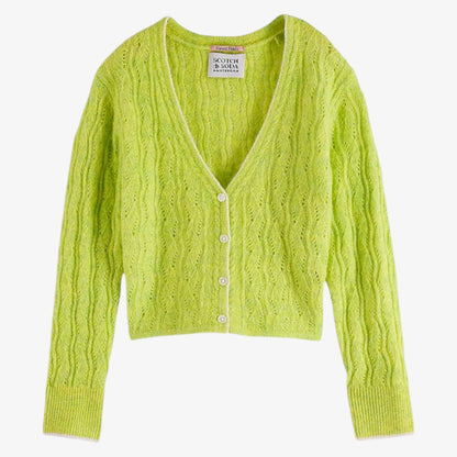 Ajour Knit Cardigan - Lime