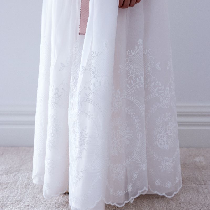 Embroidered Organza Gown - Ivory &amp; Pink