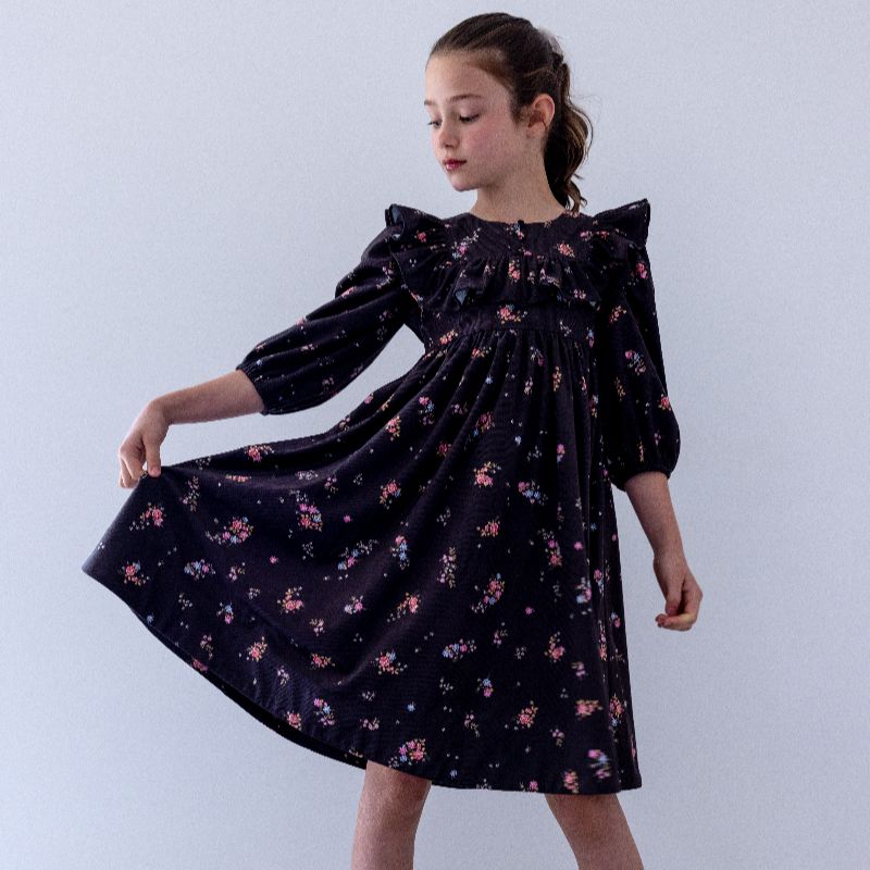 Ruffle Yoke Dress - Black