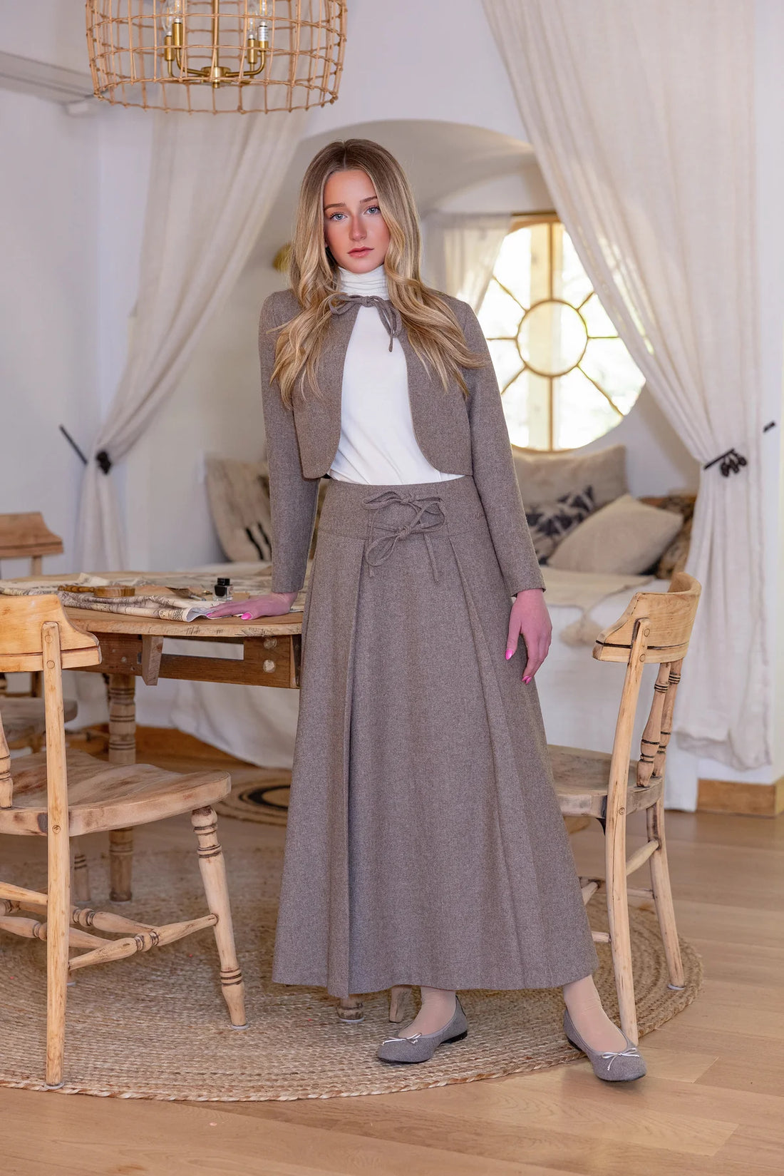 Wool Jacket And Skirt - Brown