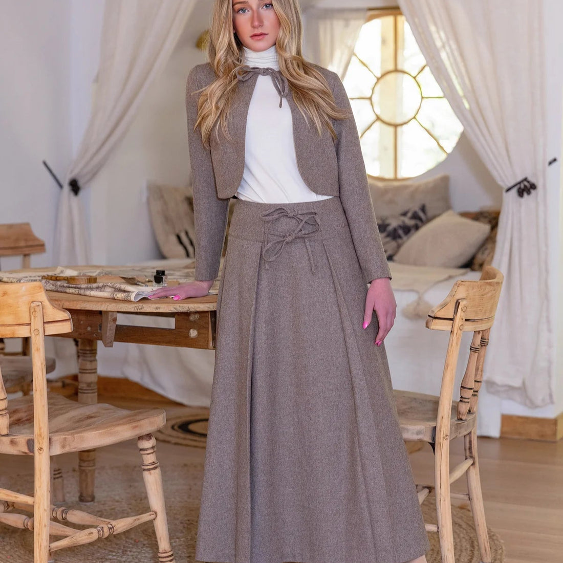 Wool Jacket And Skirt - Brown