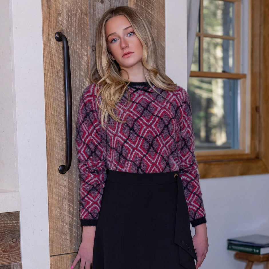 Plaid Mohair Sweater - Pink