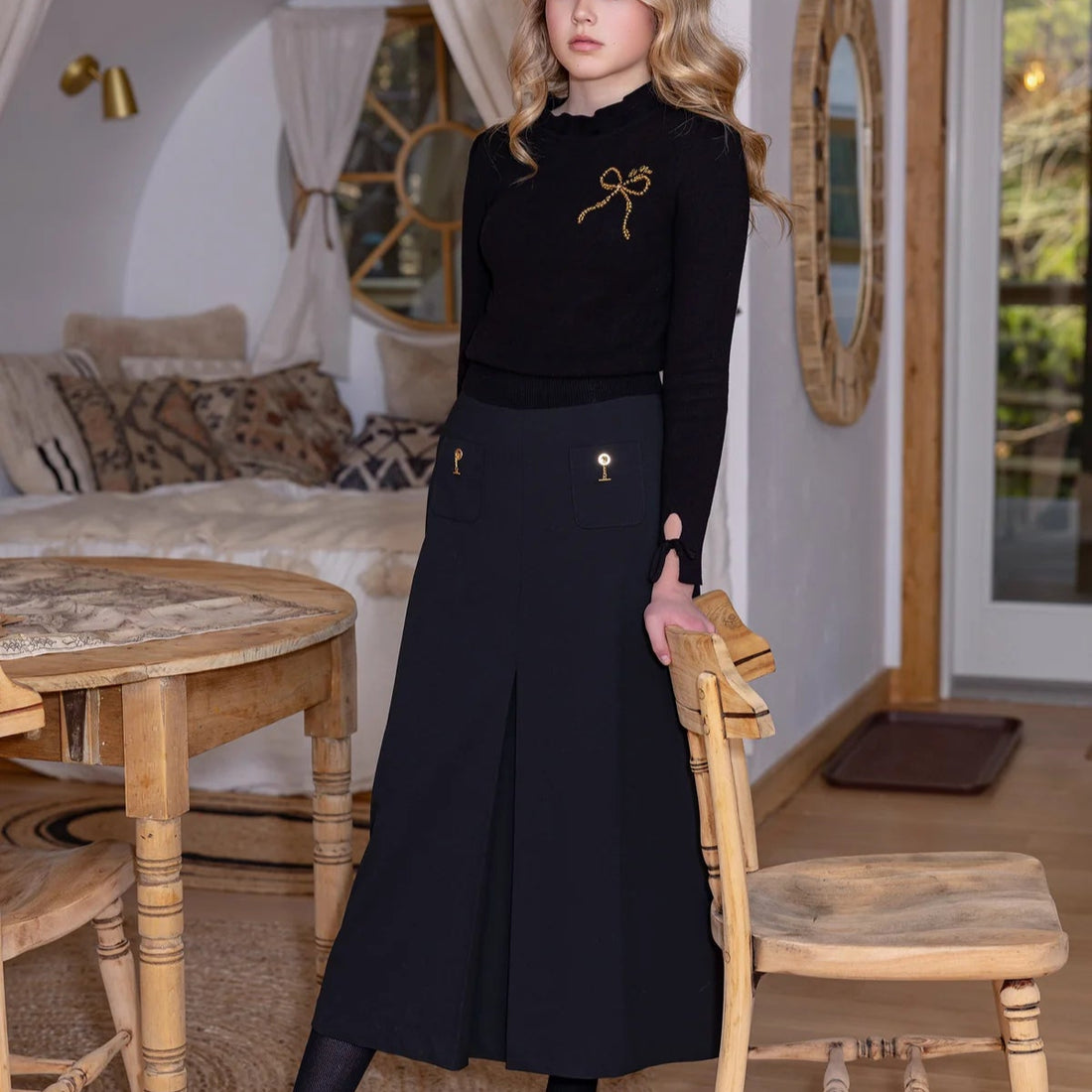 Pocket Chain Midi Skirt - Black