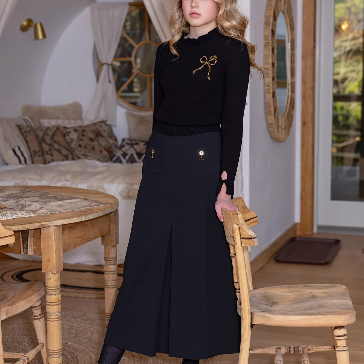 Pocket Chain Midi Skirt - Black