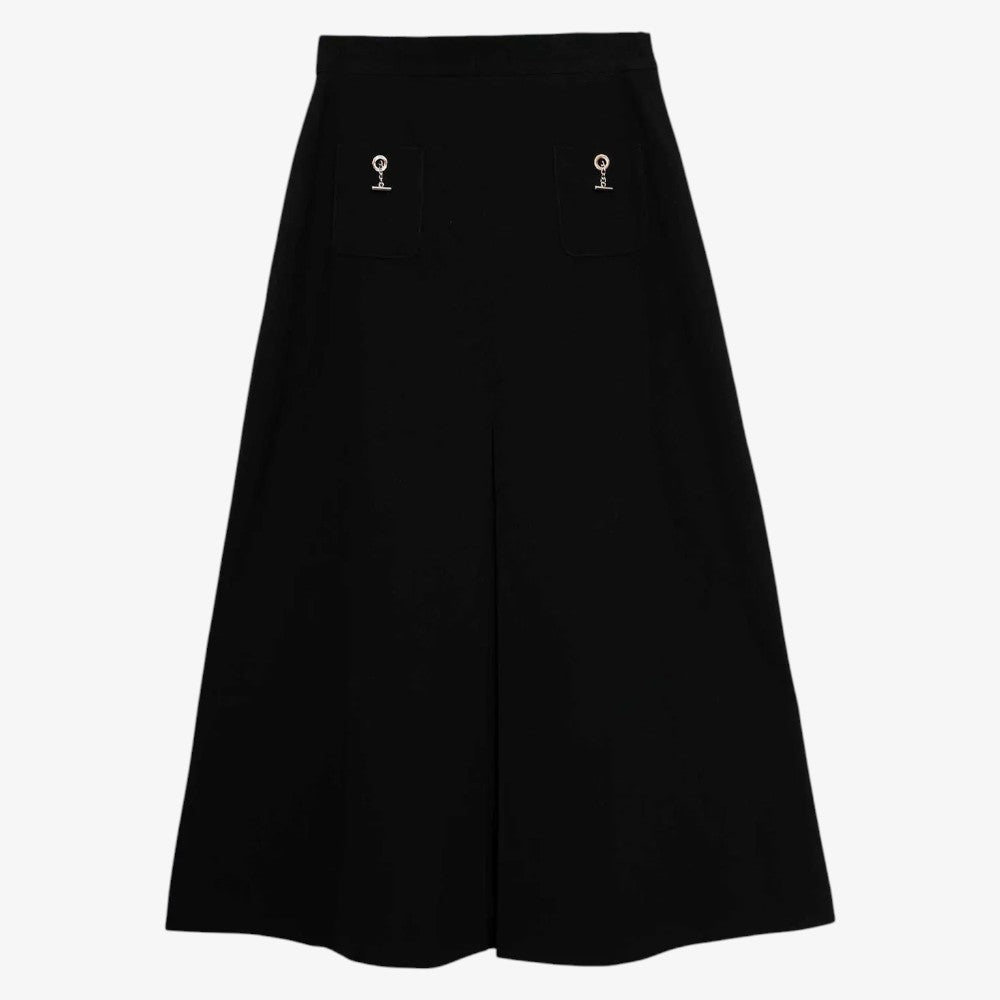 Pocket Chain Midi Skirt - Black