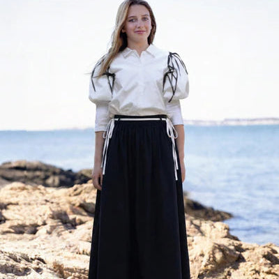 Contrast Bow Shirt And Skirt - White &amp; Black