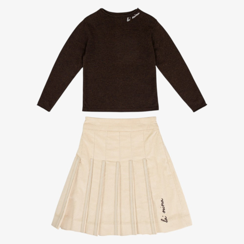 Sweater And Corduroy Skirt - Cream