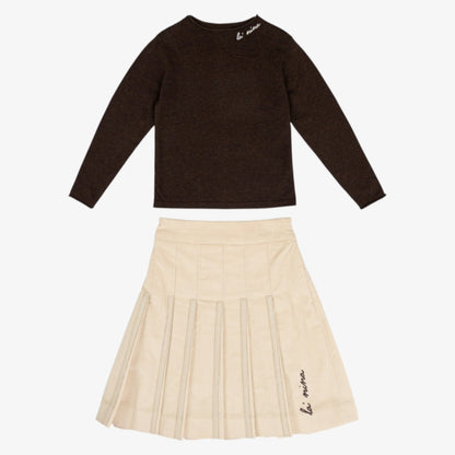 Sweater And Corduroy Skirt - Cream