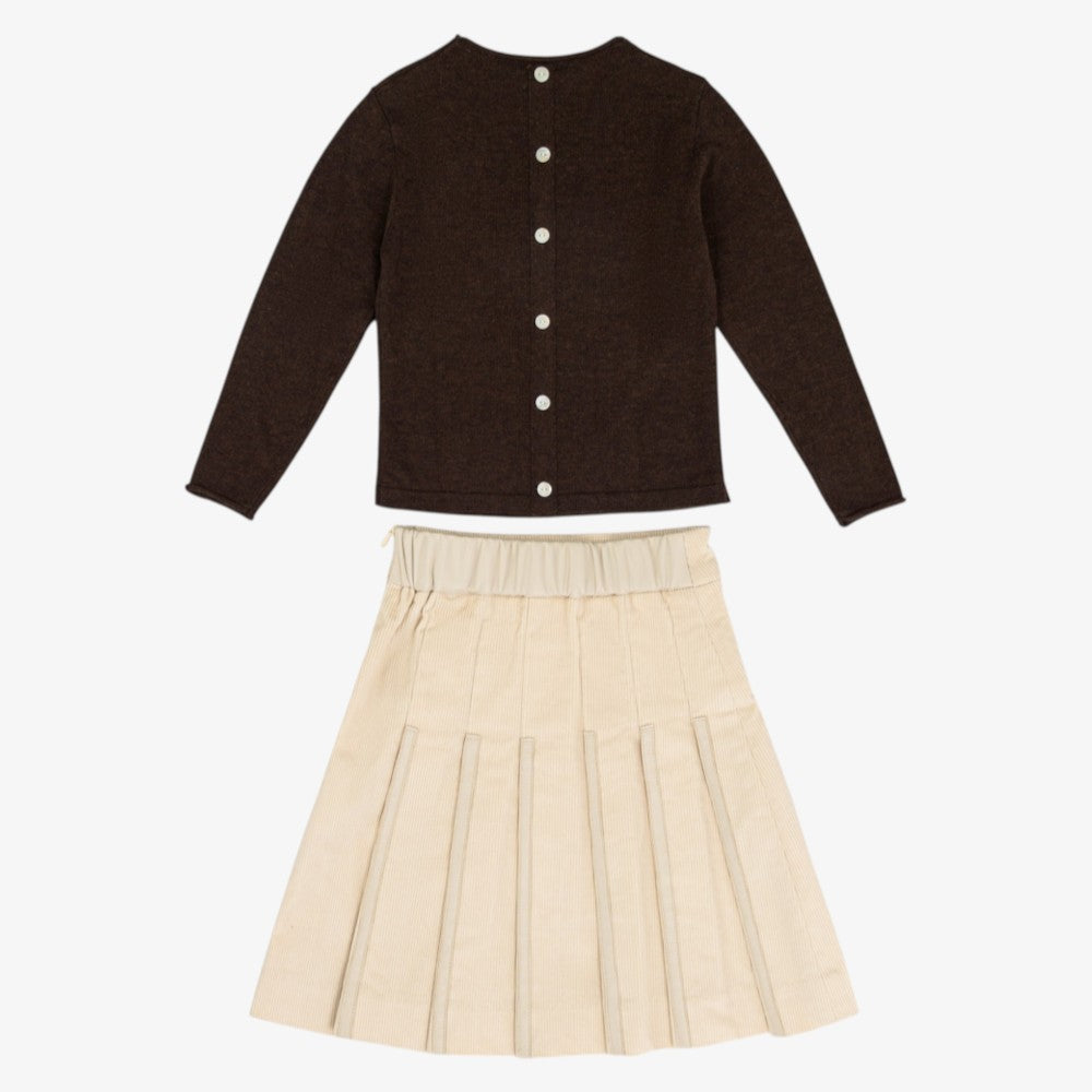 Sweater And Corduroy Skirt - Cream