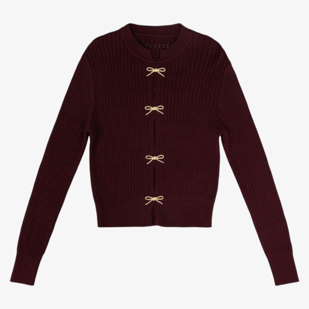 Bow Knit Sweater - Burgundy