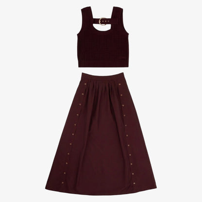 Buckle Vest And Skirt - Burgundy