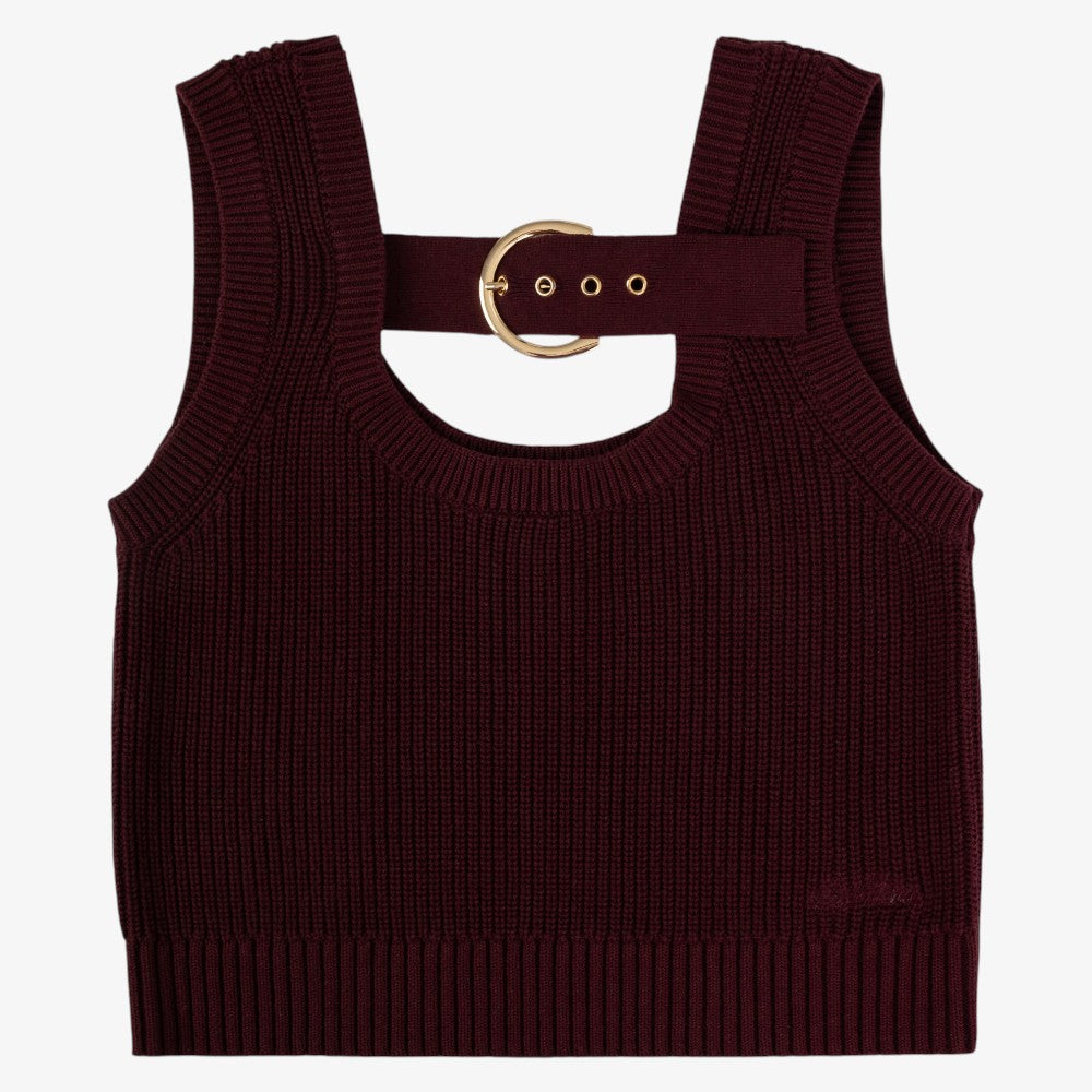 Buckle Vest And Skirt - Burgundy