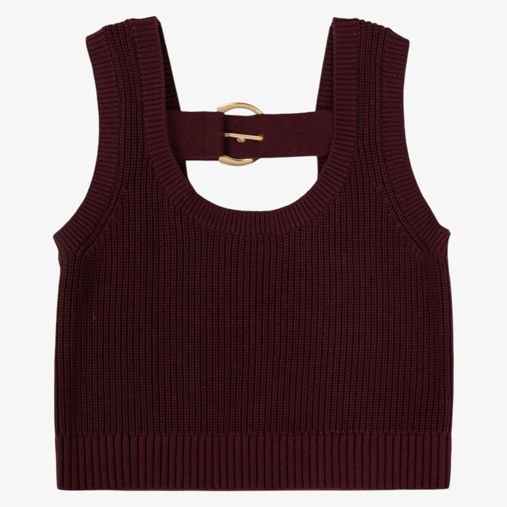 Buckle Vest And Skirt - Burgundy