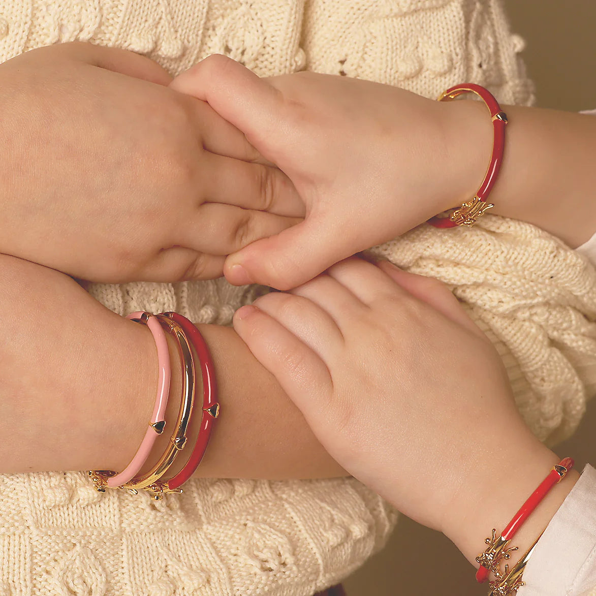 Enamel Red Bangle With Heart - Gold
