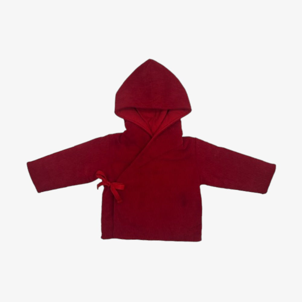 Cotton Pompom Corduroy Jacket With Bonnet - Red