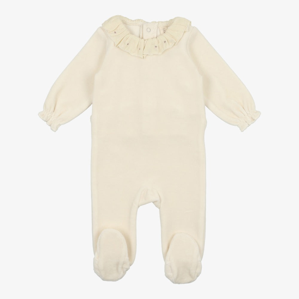 Velour Ruffle Footie - Ivory