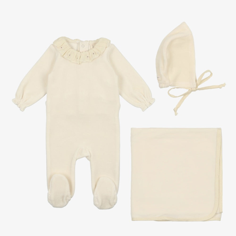 Velour Ruffle Take Me Home Set - Ivory