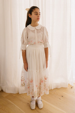 Petite Amalie Heirloom Embroidered Blouse And Skirt - White