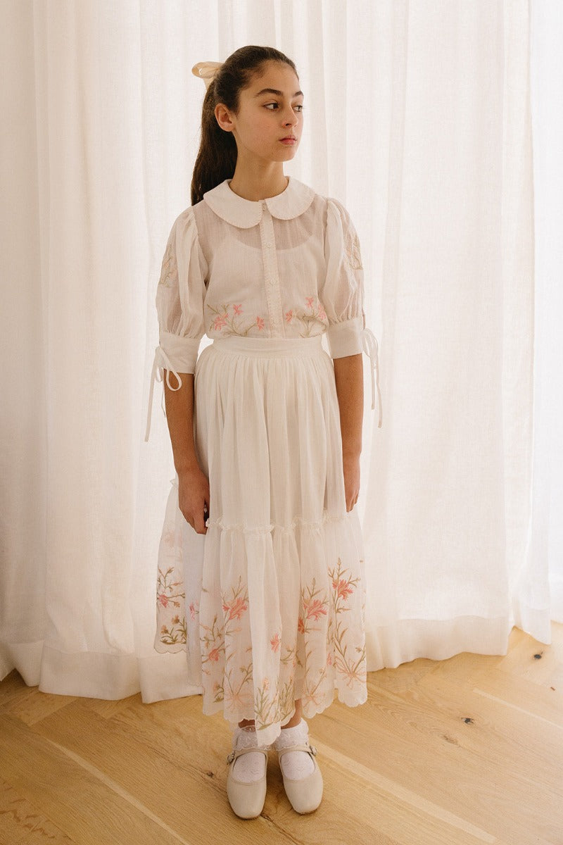 Heirloom Embroidered Blouse And Skirt - White