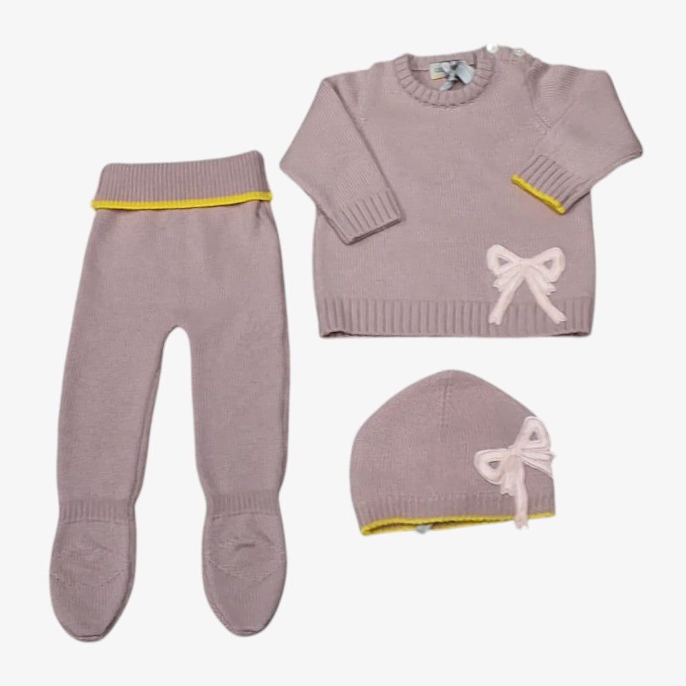 Knit Bow 3 Piece Set - Cameo Pink