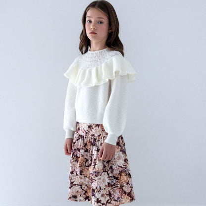 Pointelle Ruffle Sweater - Cream