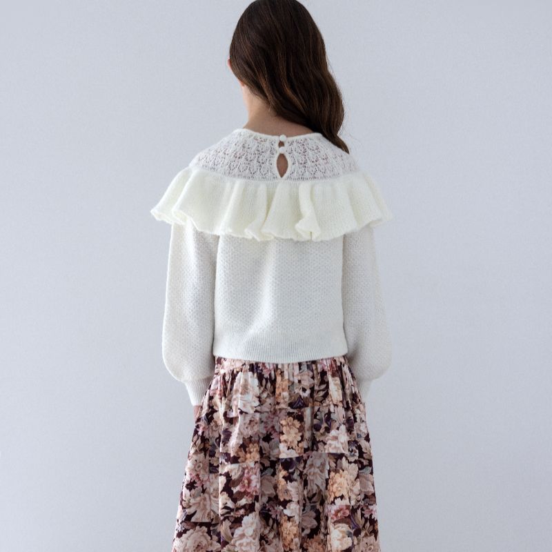 Pointelle Ruffle Sweater - Cream
