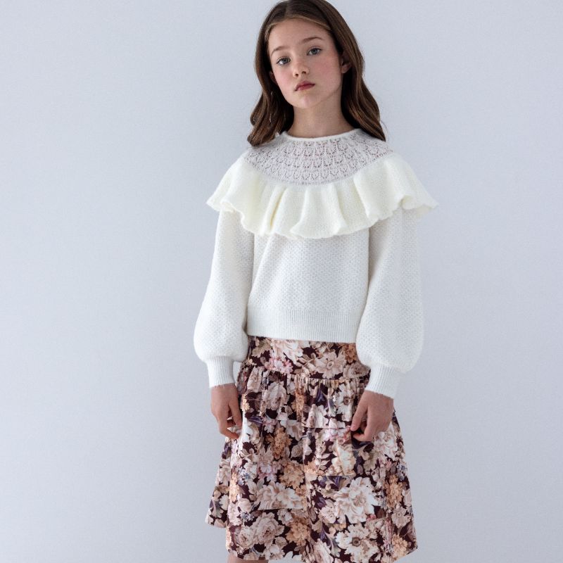 Pointelle Ruffle Sweater - Cream