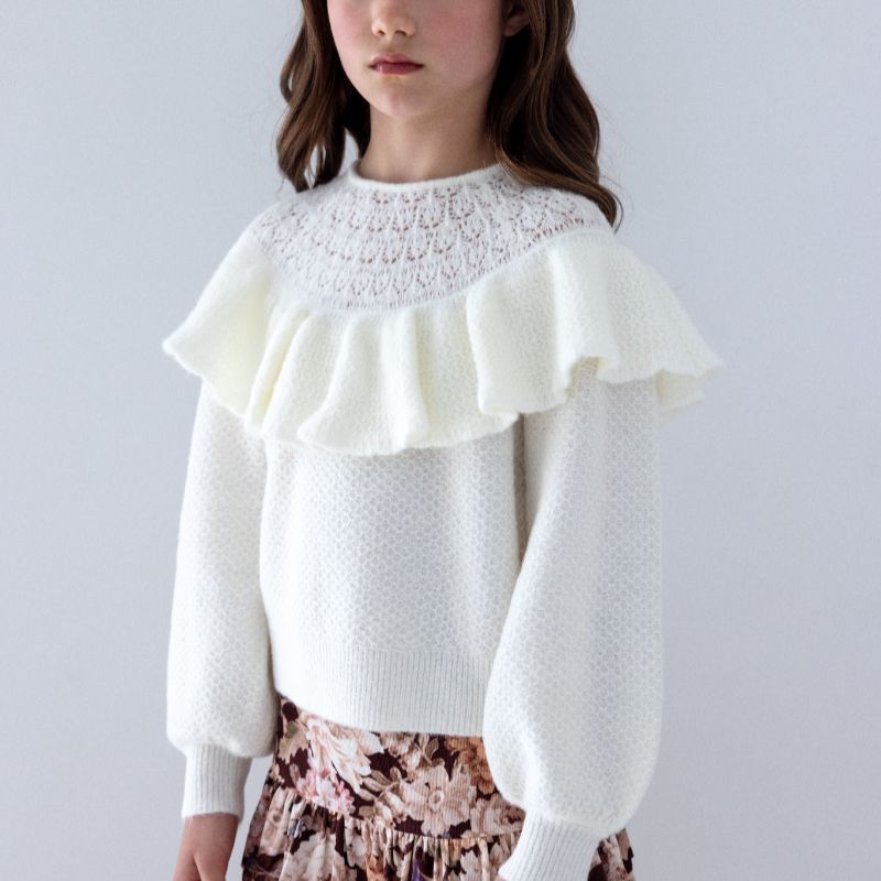 Pointelle Ruffle Sweater - Cream