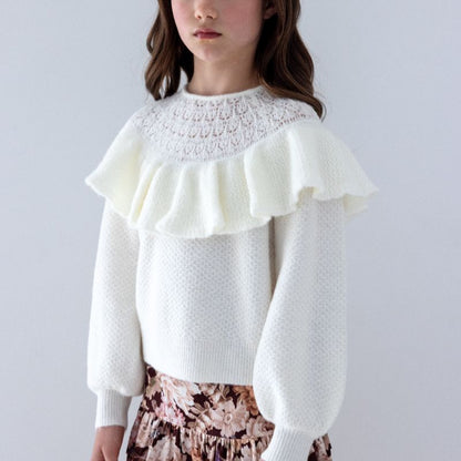 Pointelle Ruffle Sweater - Cream