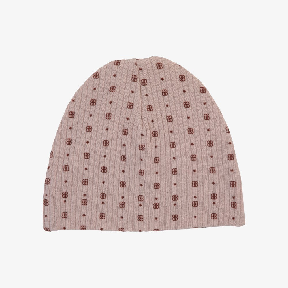 Printed Ribbed Beanie - Pale Pink