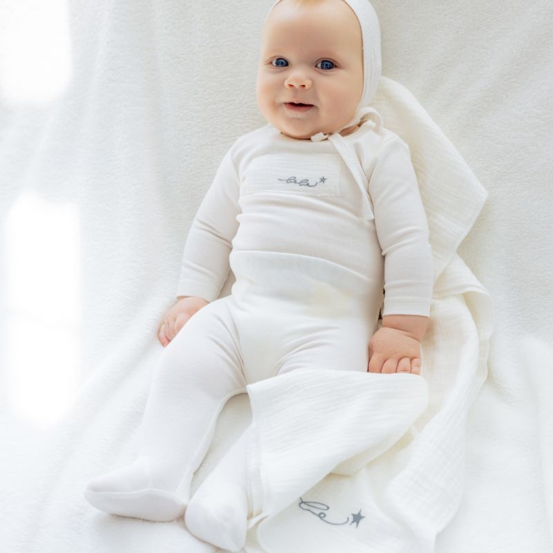Muslin Patch Footie - Ivory&amp;blue