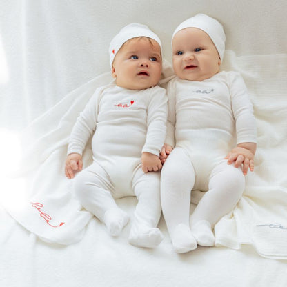 Muslin Patch Footie - Ivory&amp;blue