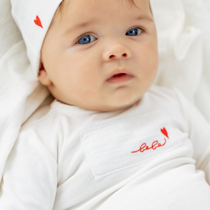 Muslin Patch Footie - Ivory&red