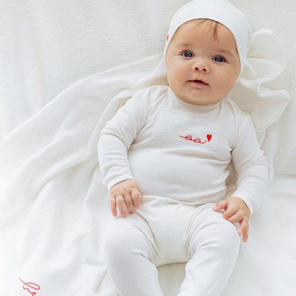 Muslin Patch Footie - Ivory&amp;red
