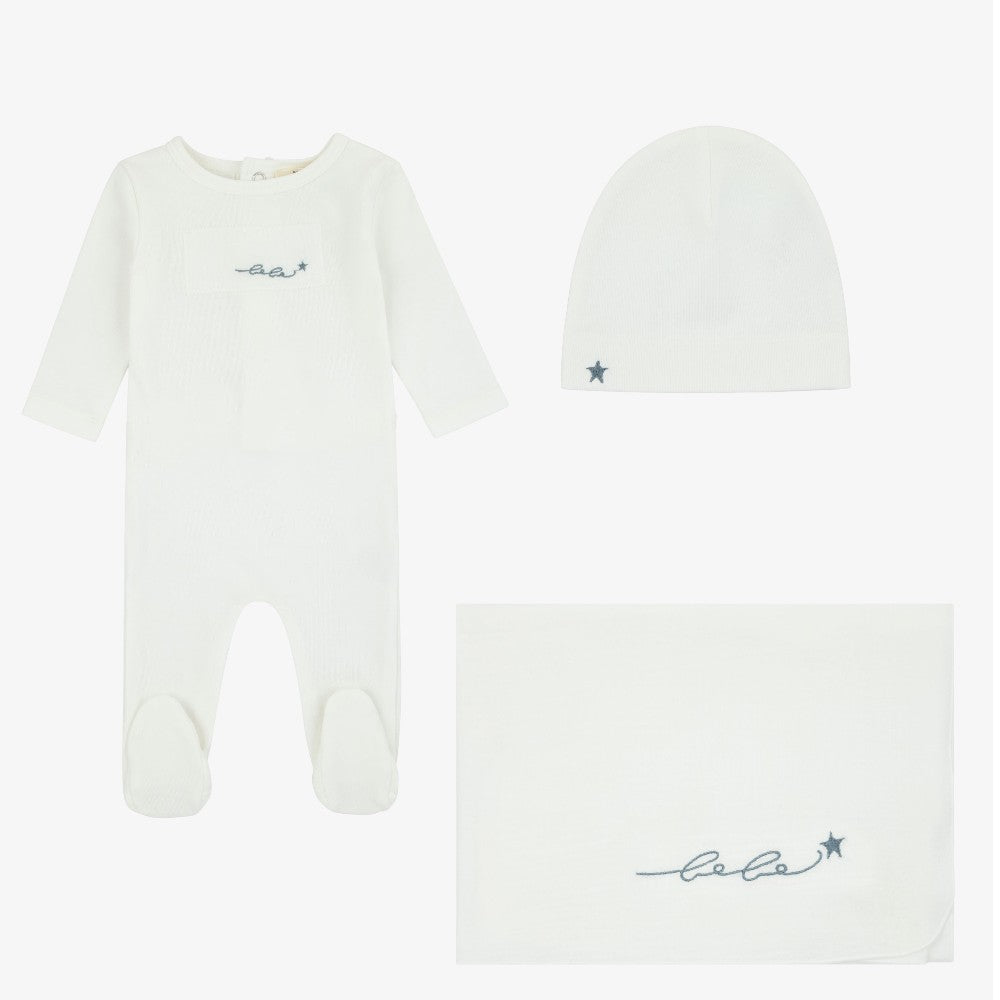 Muslin Patch Take Me Set - Ivory&amp;blue