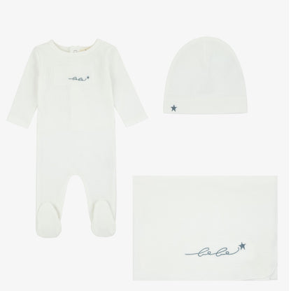 Muslin Patch Take Me Set - Ivory&amp;blue